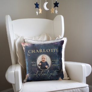 Celestial Gift Birth Stats Keepsake Photo Nursery Cushion