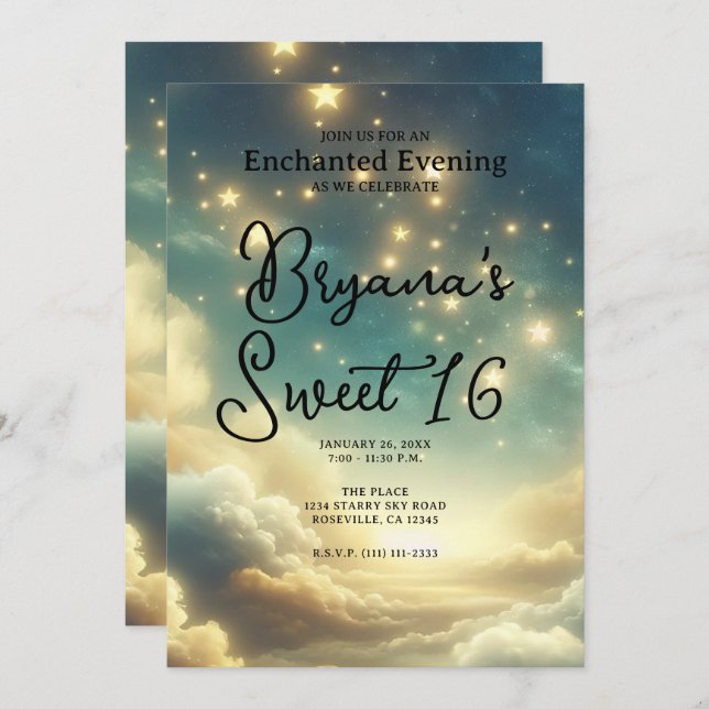 Celestial Glowing Stars Starry Sky Sweet 16  Invitation (Front/Back)