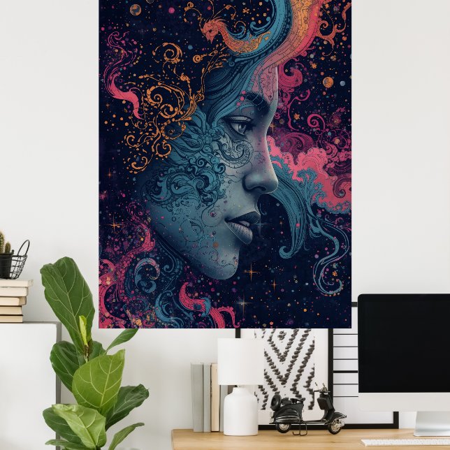 Celestial Goddess Cosmic Art Poster | Vibrant Myst (Home Office)