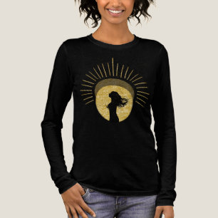 Celestial Goddess Silhouette in Golden Aura Art Tri-Blend Shirt