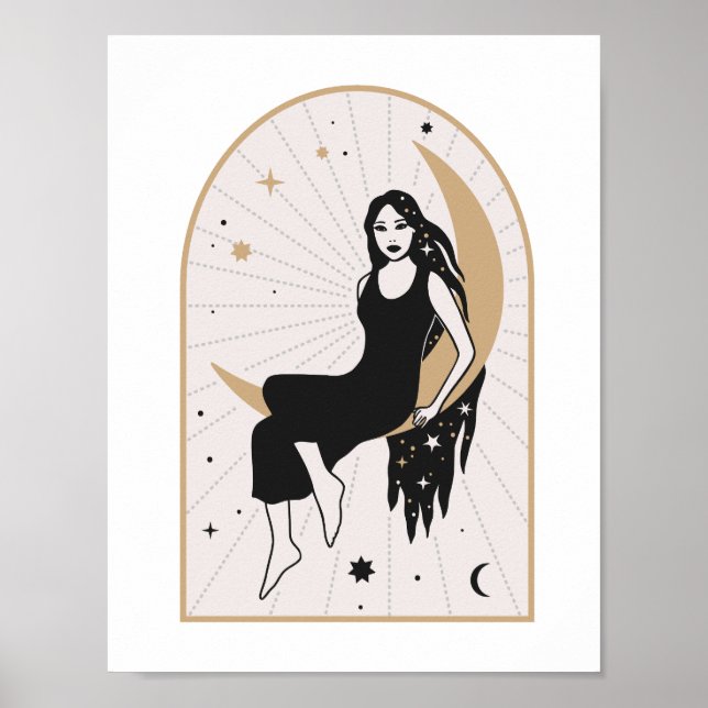 Celestial Goddess Sitting on Moon Magic Mystic Art Poster (Front)