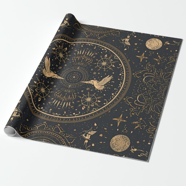 Celestial Gold Baroque Wrapping Paper (Unrolled)