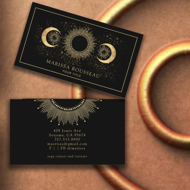 Celestial Gold Black Sun Moon  Business Card (Creator Uploaded)