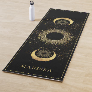 Celestial Gold Black Sun Moon Phase Personalised  Yoga Mat