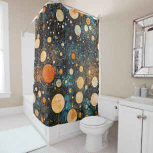 Celestial Gold Galaxy Shower Curtain