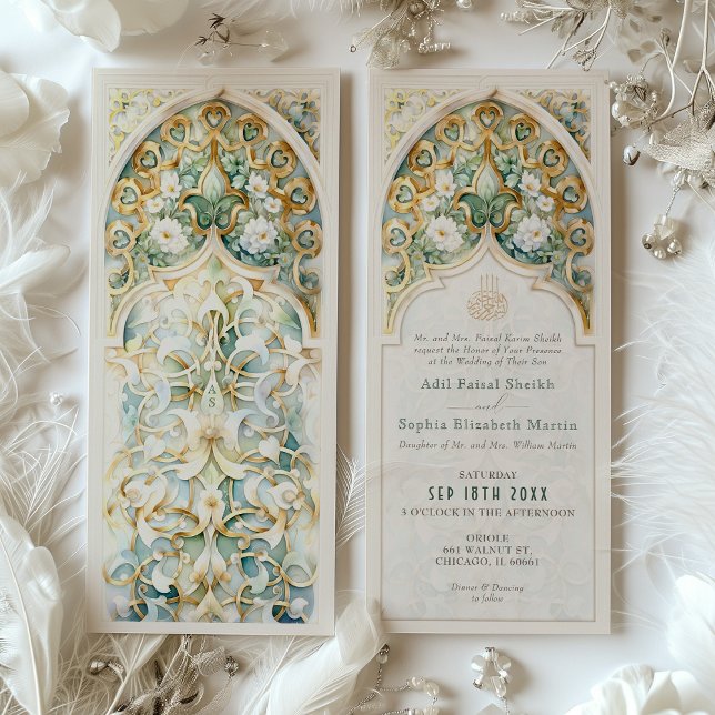 Celestial Gold & Jade Islamic Wedding Invitation (Creator Uploaded)