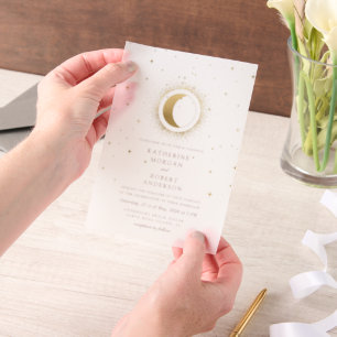 Celestial Gold Moon And Stars Wedding  Vellum Invitations