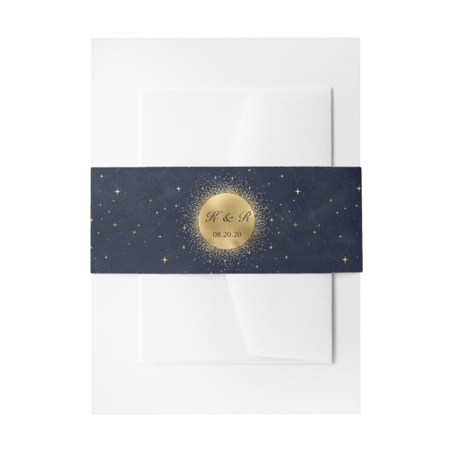 Celestial Gold Moon Midnight Wedding Belly Band Invitation Belly Band (Front Example)