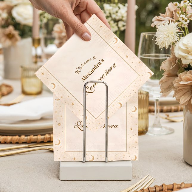 Celestial Gold Moon Quinceañera Napkin (Creator Uploaded)