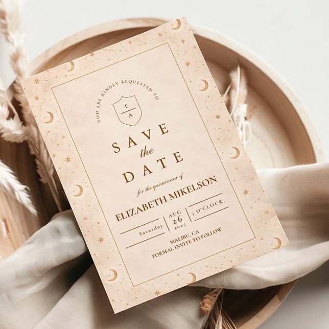 Celestial Gold Moon Quinceañera Save The Date (Creator Uploaded)
