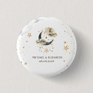 Celestial Gold Moon Stars 3 Cm Round Badge