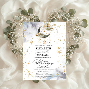 Celestial Gold Moon Stars  Invitation