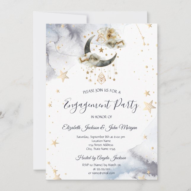 Celestial Gold Moon Stars  Invitation (Front)