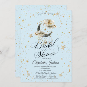 Celestial Gold Moon Stars Light Blue Invitation