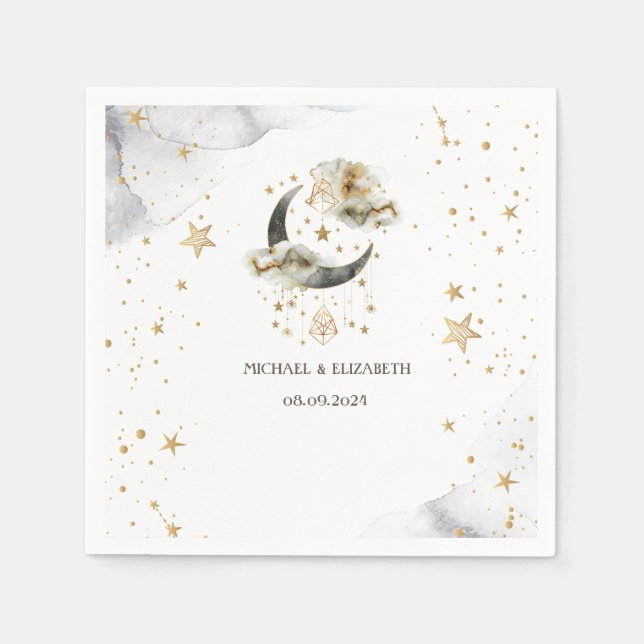 Celestial Gold Moon Stars  Napkin (Front)
