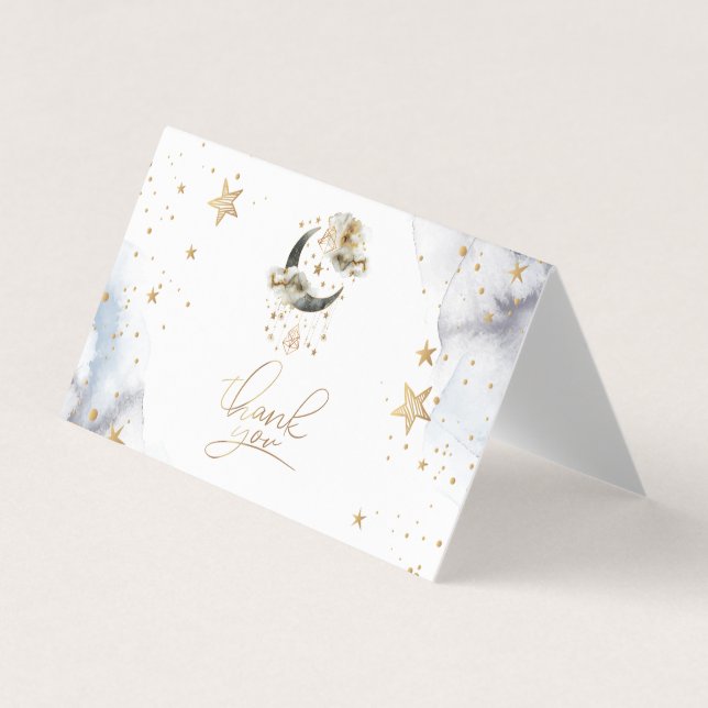 Celestial Gold Moon Stars Thank You Card (Front)