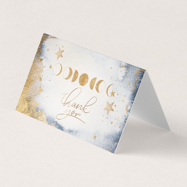 Celestial Gold Moon,Stars Watercolor Thank You  Business Card (Front)