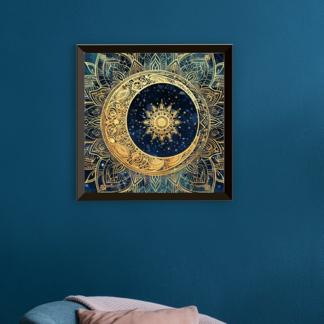 Celestial Gold Moon Sun Mandala Watercolor Nebula Poster (Creator Uploaded)