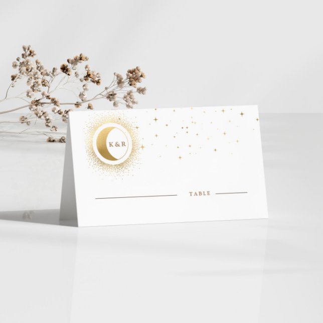 Celestial Gold Moon Wedding Place Card (Creator Uploaded)