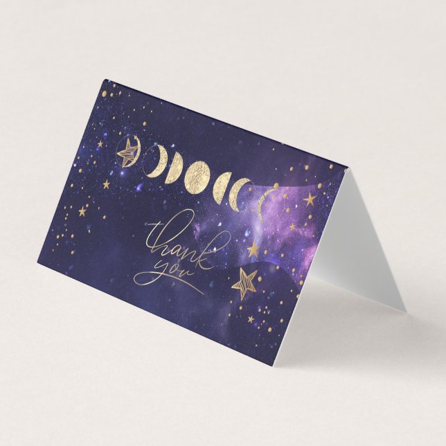 Celestial Gold Moons Stars Thank You Card (Front)