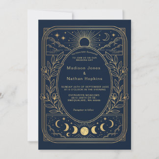 Celestial Gold Navy Wedding Invitation