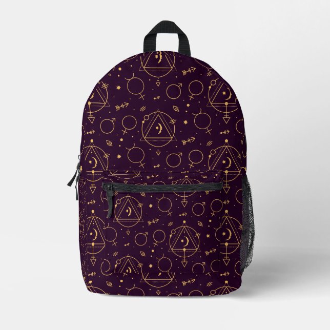 Celestial Gold Star Solareclipse theme Printed Backpack (Front)