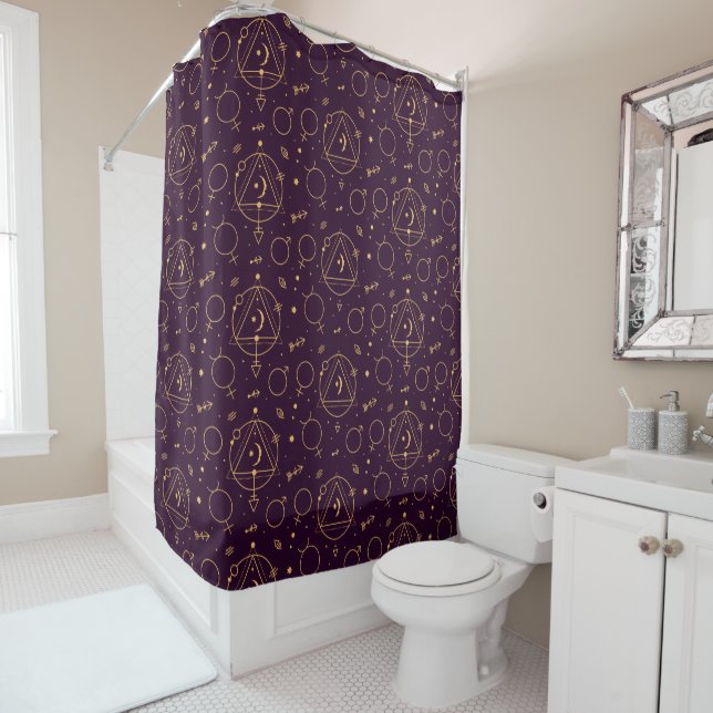 Celestial Gold Star Solareclipse theme Shower Curtain (In Situ)
