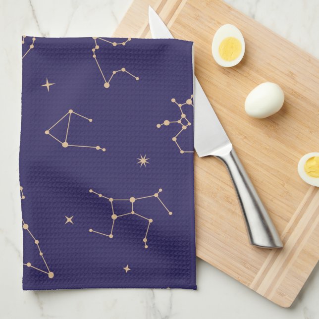 Celestial Gold Star Solareclipse Theme  Tea Towel (Quarter Fold)