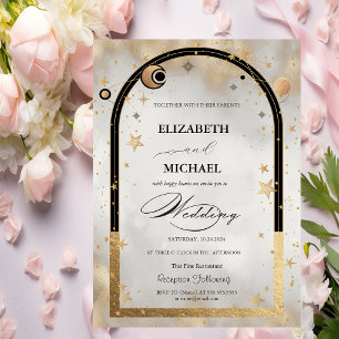Celestial Gold Star Sun Moon Galaxy Wedding Invitation