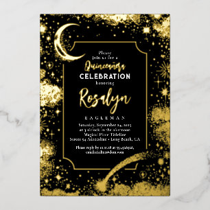 Celestial Gold Stars and Moon Night Quinceanera 