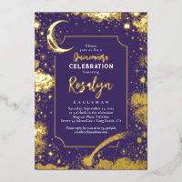 Celestial Gold Stars and Moon Night Quinceanera