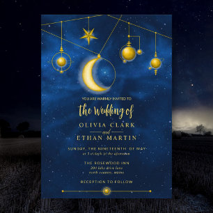 Celestial Gold Stars Midnight Blue Romantic  Invitation