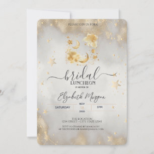 Celestial Gold Stars Moon Galaxy Bridal Luncheon Invitation