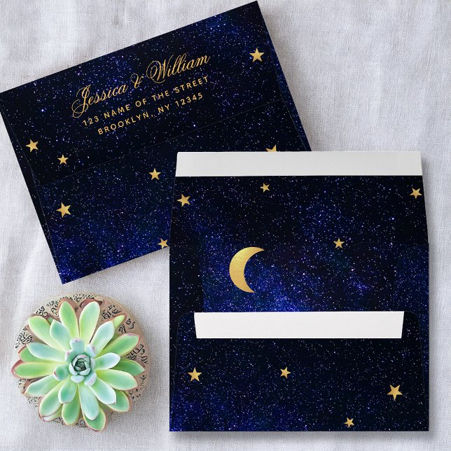 Celestial Gold Stars & Moon Return Address Printed Envelope (Creator Uploaded)