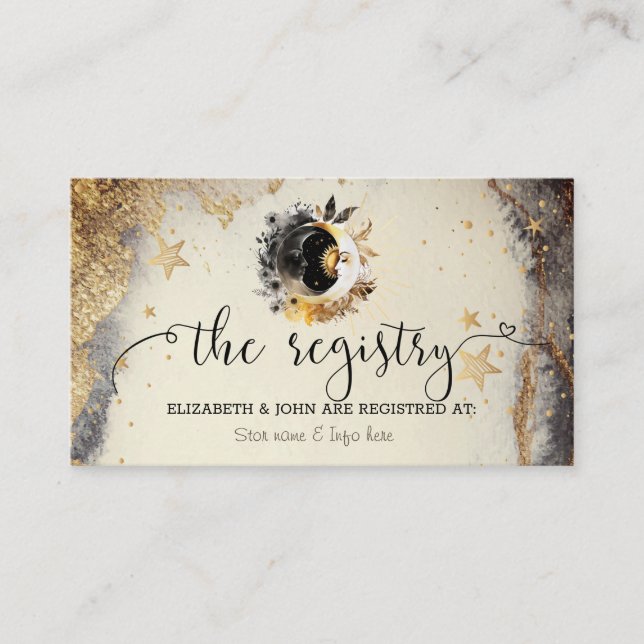 Celestial Gold Stars Moons Dark Enclosure Card (Front)