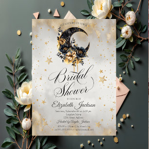 Celestial Gold Stars Moons Flowers Bridal Shower  Invitation