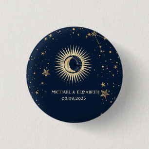Celestial Gold Sun And Moon Stars 3 Cm Round Badge