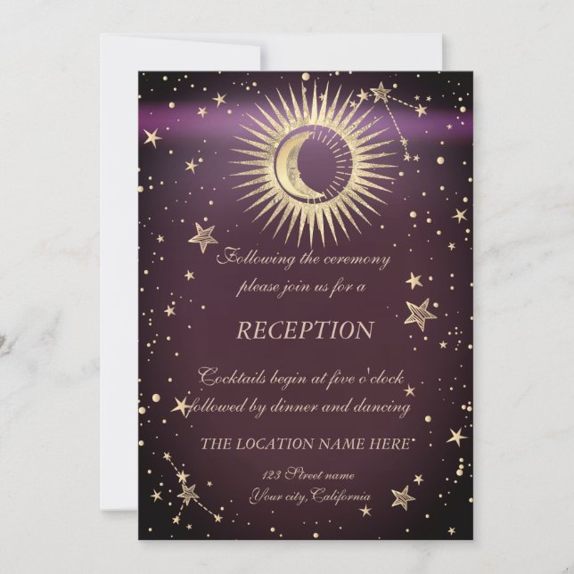 Celestial Gold Sun And Moon Stars Burgundy Invitation (Front)