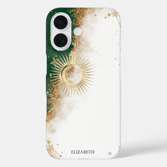 Celestial Gold Sun And Moon Stars Green Case-Mate iPhone Case (Back)