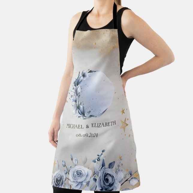 Celestial Gold Sun,Blue Moon Roses Gold Stars  Apron (Insitu)