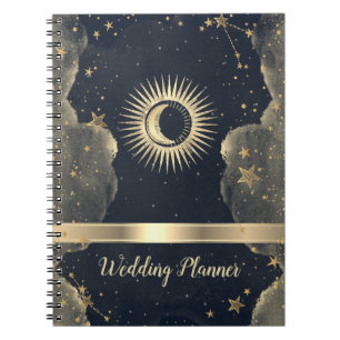 Celestial Gold Sun,Moon,Clouds Stars Night Sky Notebook