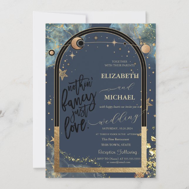 Celestial Gold Sun Moon  Glitter Stars Wedding   Invitation (Front)