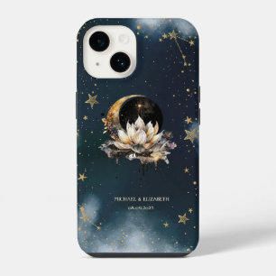 Celestial Gold Sun,Moon, Lotus Stars Night Sky iPhone 14 Case