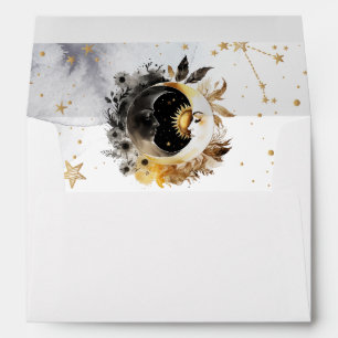 Celestial Gold Sun,Moon,Stars Flowers Envelope