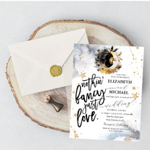 Celestial Gold Sun,Moon,Stars Flowers Wedding  Invitation