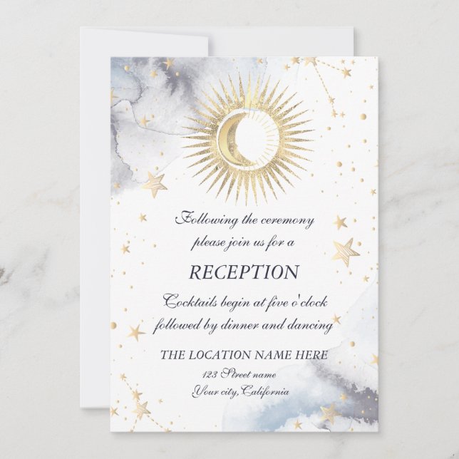 Celestial Gold Sun,Moon,Stars  Invitation (Front)