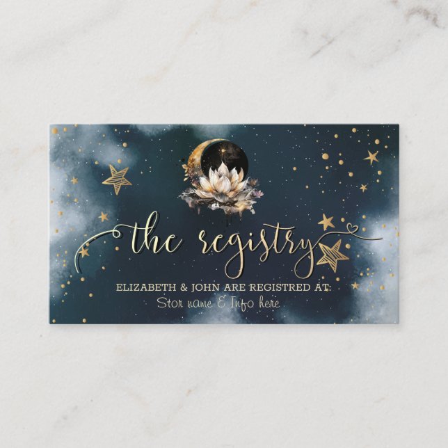 Celestial Gold Sun,Moon,Stars Lotus Night Sky Enclosure Card (Front)