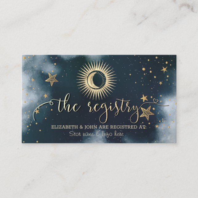 Celestial Gold Sun,Moon,Stars Night Sky Enclosure Card (Front)