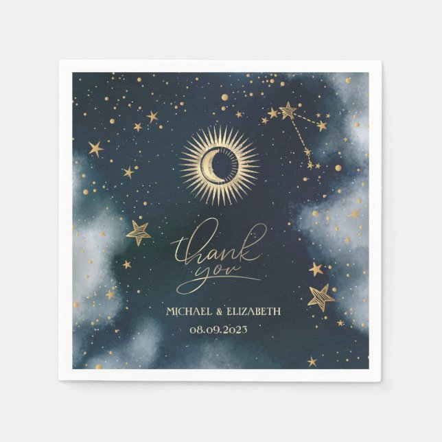 Celestial Gold Sun,Moon,Stars Night Sky  Napkin (Front)