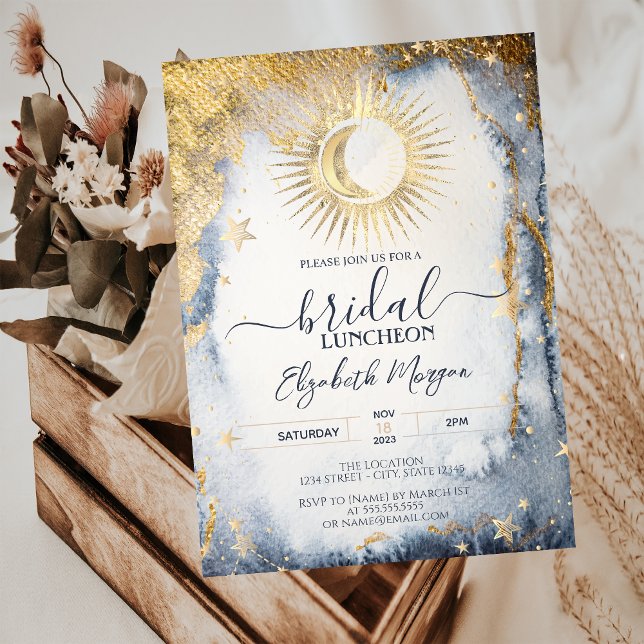 Celestial Gold Sun,Moon,Stars Watercolor Bridal  Invitation (Creator Uploaded)